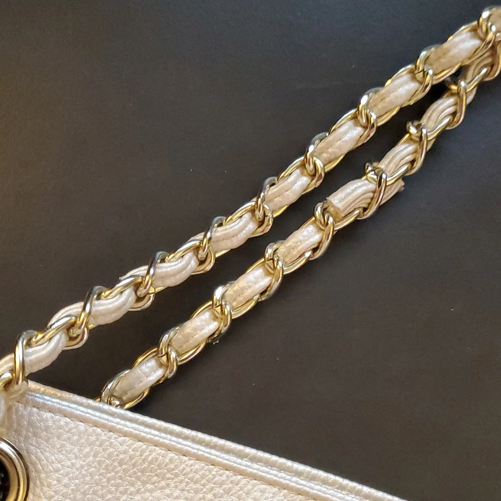 IMOSHION Cream Pearl Tote Bag Purse with Silver STUDDED Accents RHINESTONES